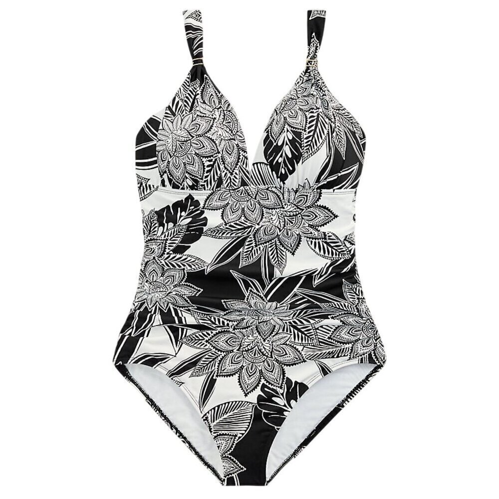Ralph Lauren Floral One Piece Swim 12 Black Tropical Beach Travel Neutral Preppy